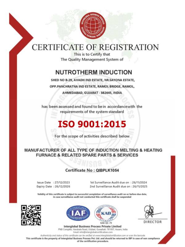 ISO 9001:2015 Quality Management System Certification - Nutrotherm Induction